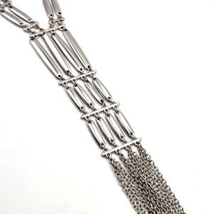 Art Deco Inspired Chicos Silvertone Tasseled Y-Drop Necklace